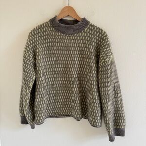 Theory Cashmere Plaited Cable Knit Sweater Pale Lime/Warm Heather Grey L